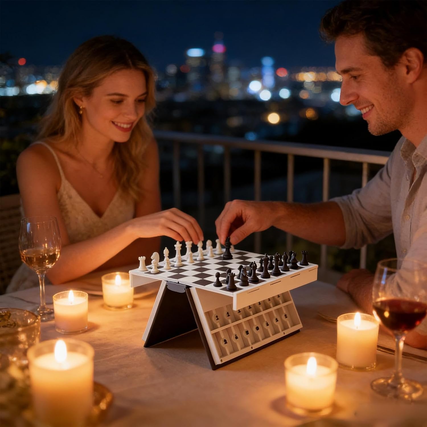 Couple enjoying a chess game together with ChessBook